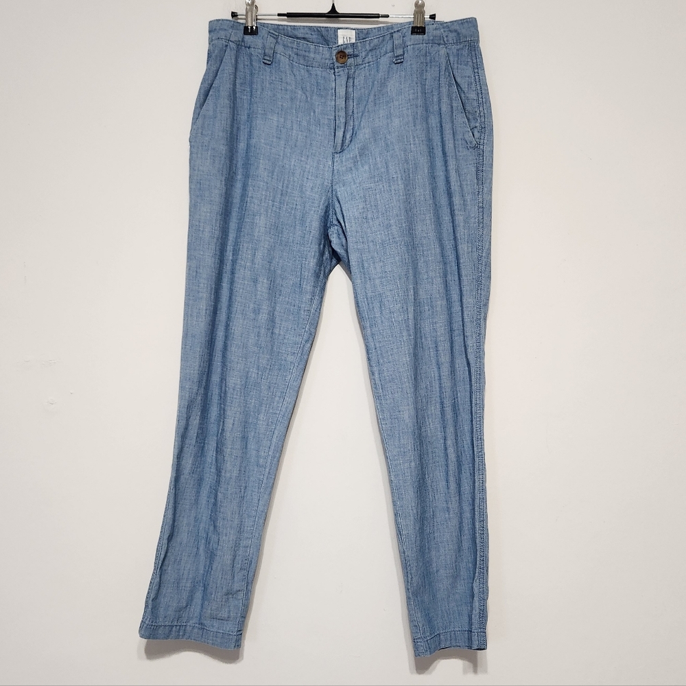 Gap Girlfriend Chino Chambray Pants Preppy Minimalist Coastal Classic 8